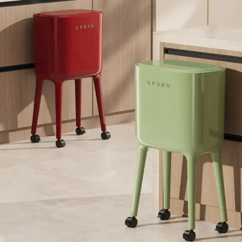 Large Capacity Oval Trash Can with Press-to-Open Lid High-Leg Durable Plastic for Kitchen And Living Room