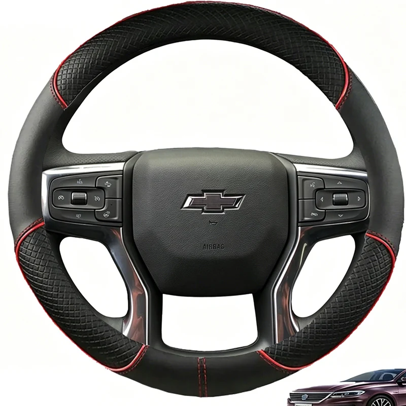Customize Microfiber Leather Car Steering Wheel Cover For Chevrolet Blazer 19-22 Silverado 19-21 3500HD 20-21 Suburban Tahoe 21