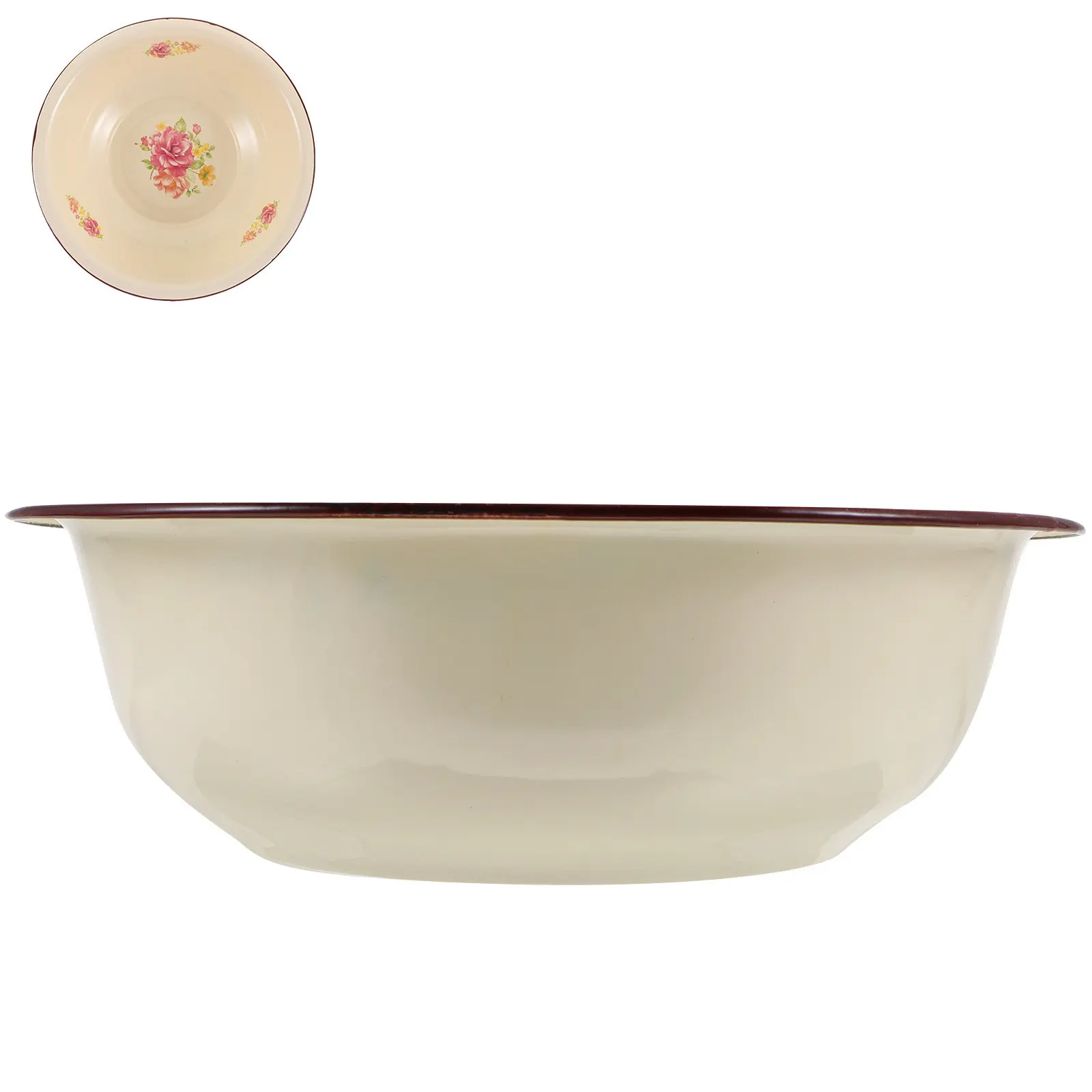 

1Pcs Retro Enameled Basin Thickened Multifunctional Washing Bowl Large Capacity Mixing Bowl Vintage Kitchen Enamelware