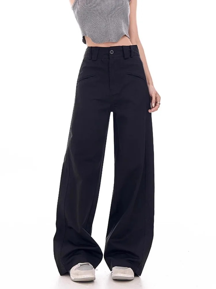

Elegant Wide Leg Pants Women Korean Style High Waist Black Baggy Pants Office Ladies Fashion Loose Suit Trousers Streetwear