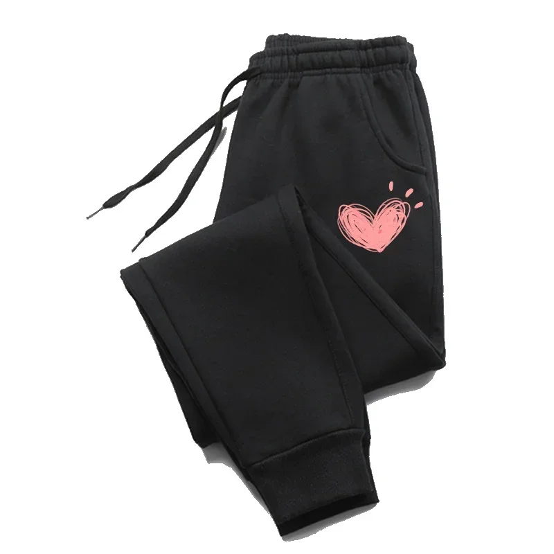 2026 men's cute heart-shaped printed sports pants autumn and winter jogging pants casual sports fitness neutral sports pants