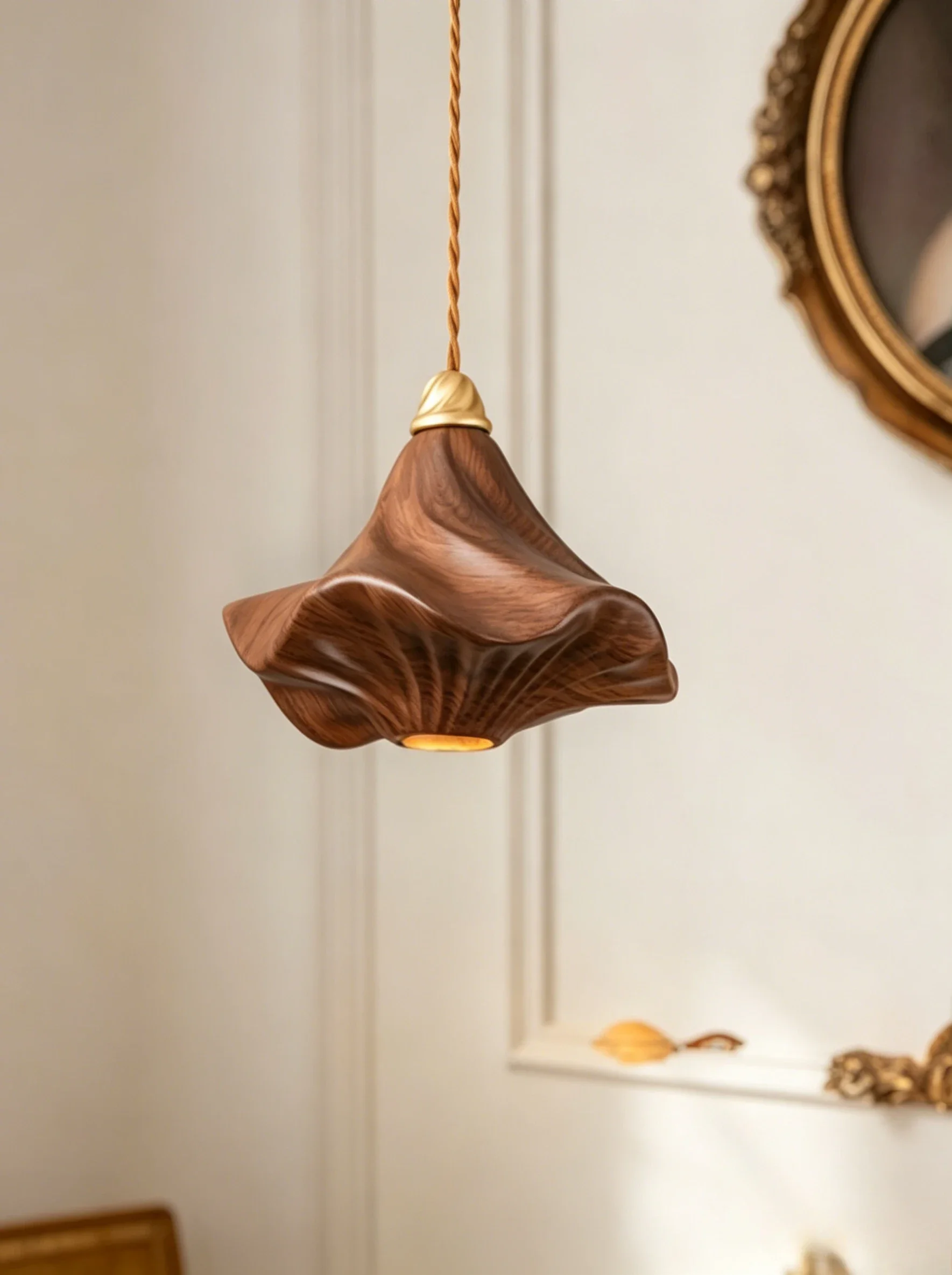 French Vintage Wood Grain Resin Pendant Light Eye Protection Hanging Lamp Bedroom Bedside Entryway Study Bar Counter Chandelier