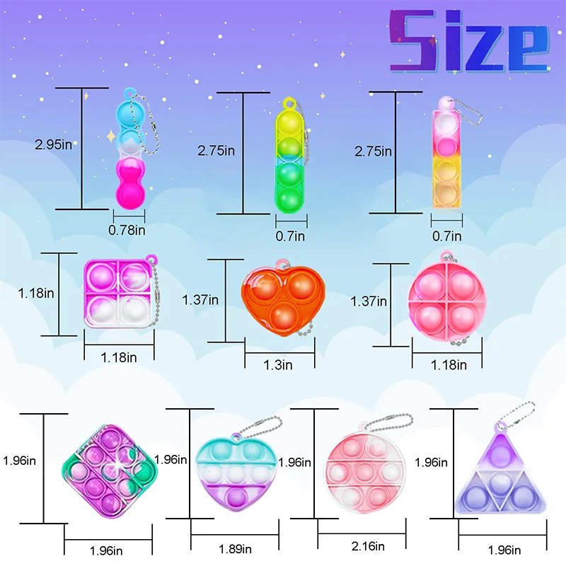 Mini Pop Keychain Fidget Toys For Kids - Sensory Stress Relief Toys Classroom Reward Birthday Party Favors Wedding Guest Gifts