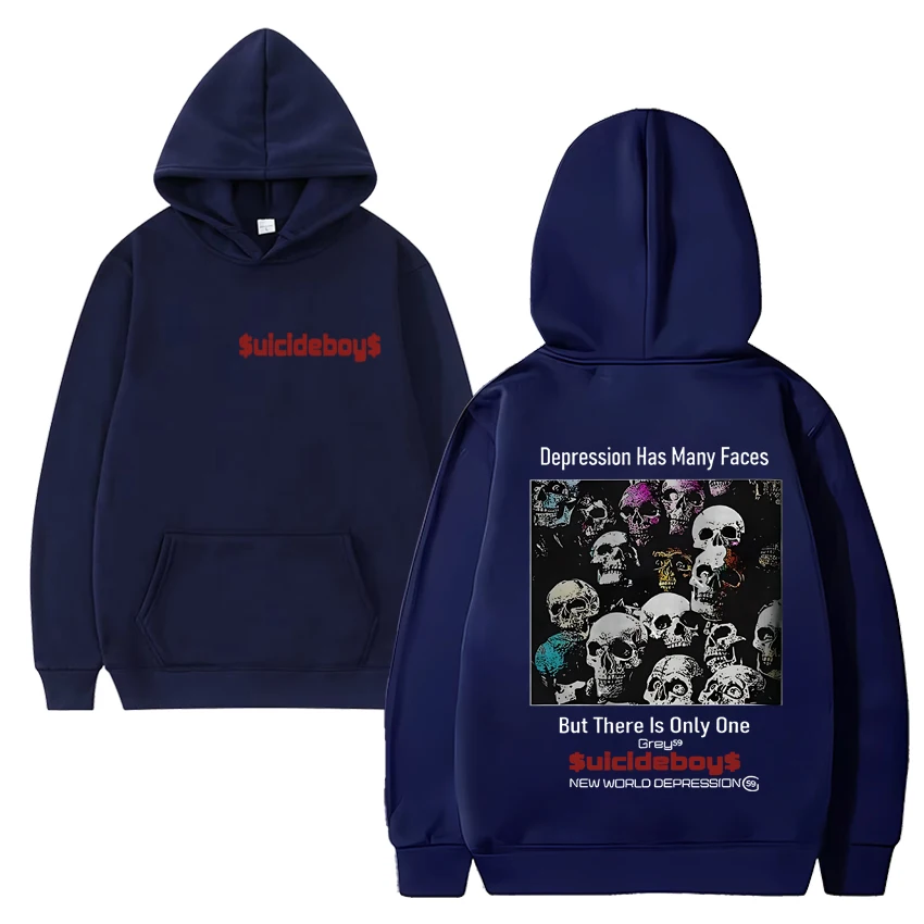 Sudadera con capucha Unisex de manga larga con estampado de doble cara, ropa de calle de calavera gótica, álbum de Hip Hop, Suicideboys G59