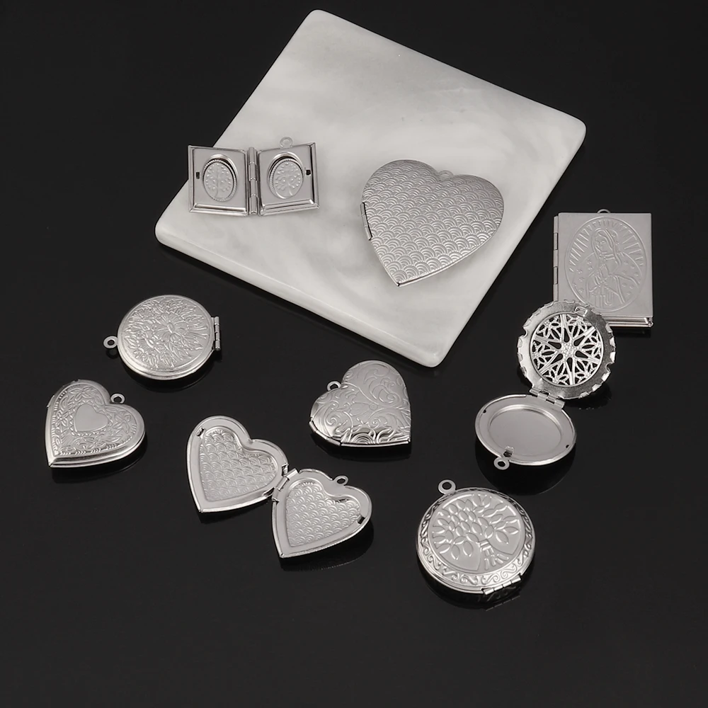 3pcs/Lot Stainless Steel Heart Box Vintage Reliquary Pendant Photo Locket DIY Necklace Handicraft Charm Jewelry Making Supplies