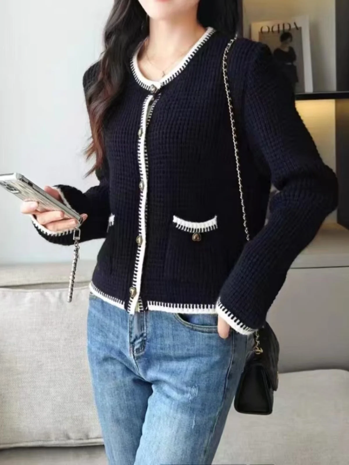 

Soft Cozy ort Knitted Sweater Autumn Winter Women Loose Single Button Thin Cardigan Design Versatile Long Sve Top