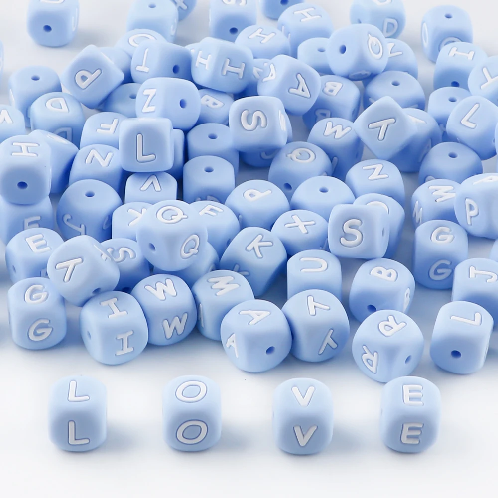 Kovict 100 Stück 12 mm blaue Silikon-Alphabet-Buchstabenperlen für Schmuckherstellung, Buchstaben für Armbänder, Schmuckzubehör