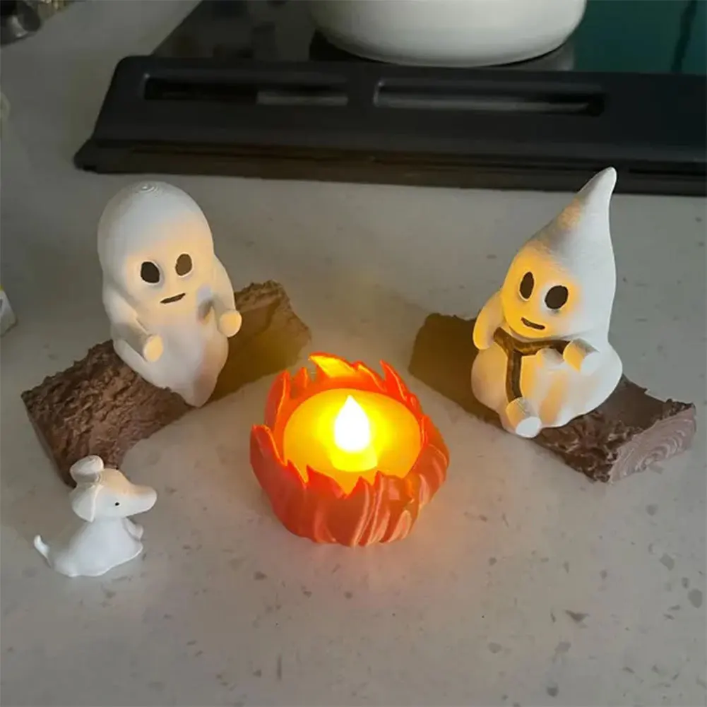 Ghost Campfire Gathering Cute Ghost Figurine Set Cozy Spooky Statue Halloween Decorations for Home Mantel Or Desk