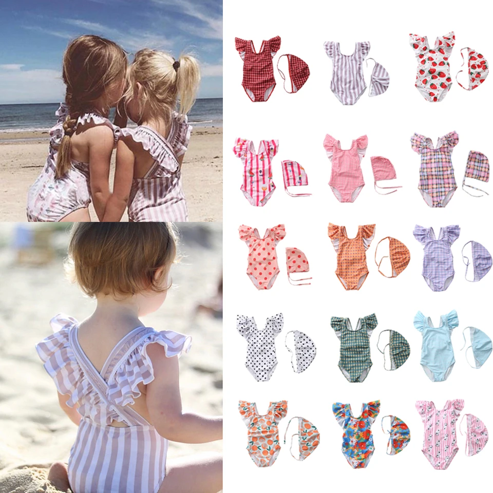 

2024 Summer Infant Girls KS Swimwear Suit Children Shorts Swimming Bikini Stripe Cross Beach Outwear Toddler Children Swimwear