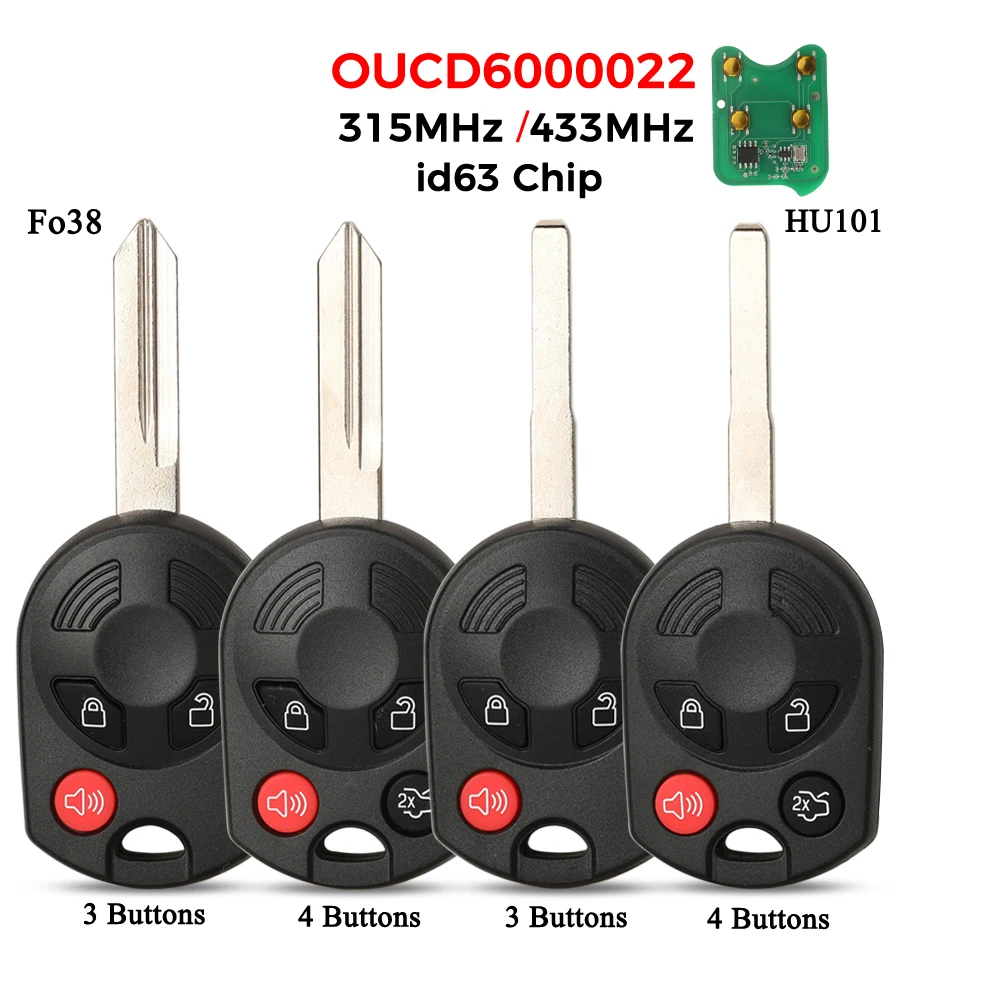 

Jingyuqin OUCD6000022 315/433 МГц ID63 для Ford C-Max Edge Escape Focus Lincoln Mazda Mercury удаленный смарт-ключ автомобиля HU101 Fo38