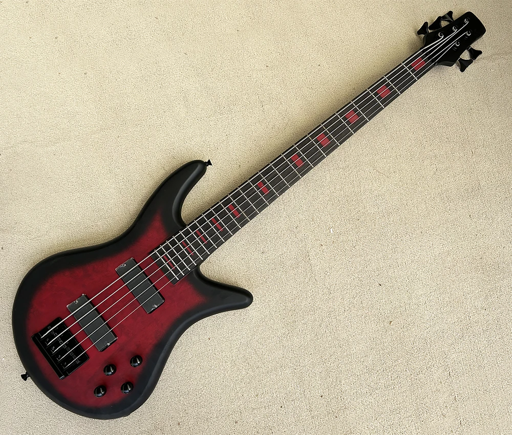 

5 Strings Red Electric Bass Guitar with Rosewood Fretboard,24 Frets