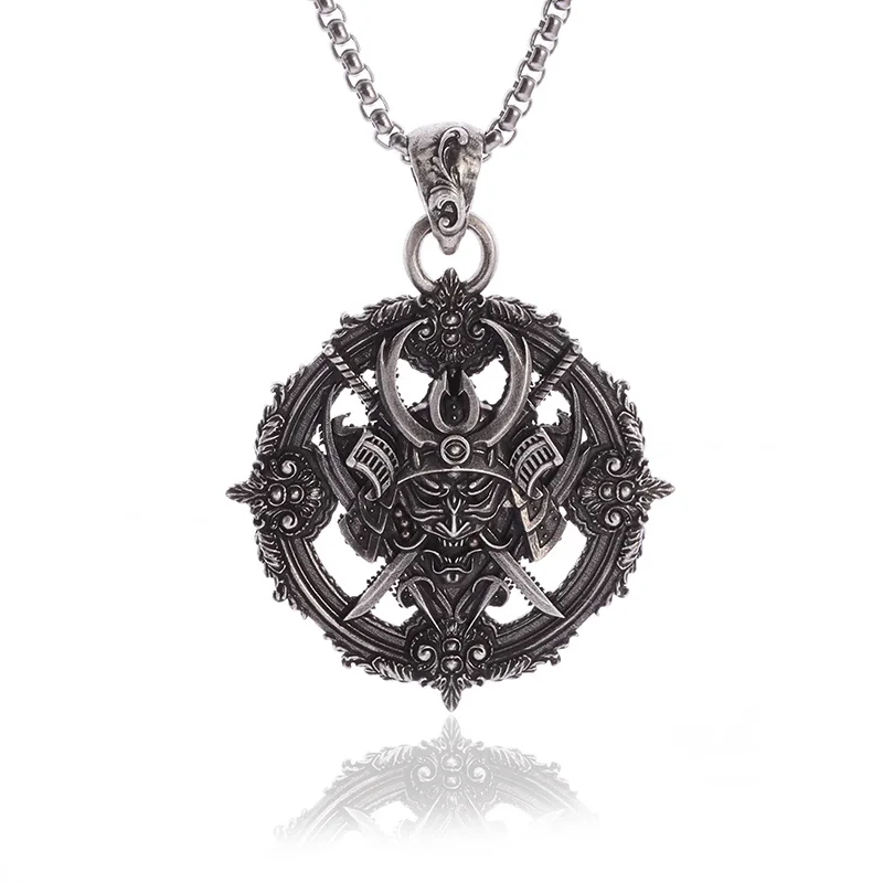 New Vintage Turntable Samurai Demon Necklace Men\\\'s Fashion Charm Cool Neo Goth Biker Pendant Jewelry Gift