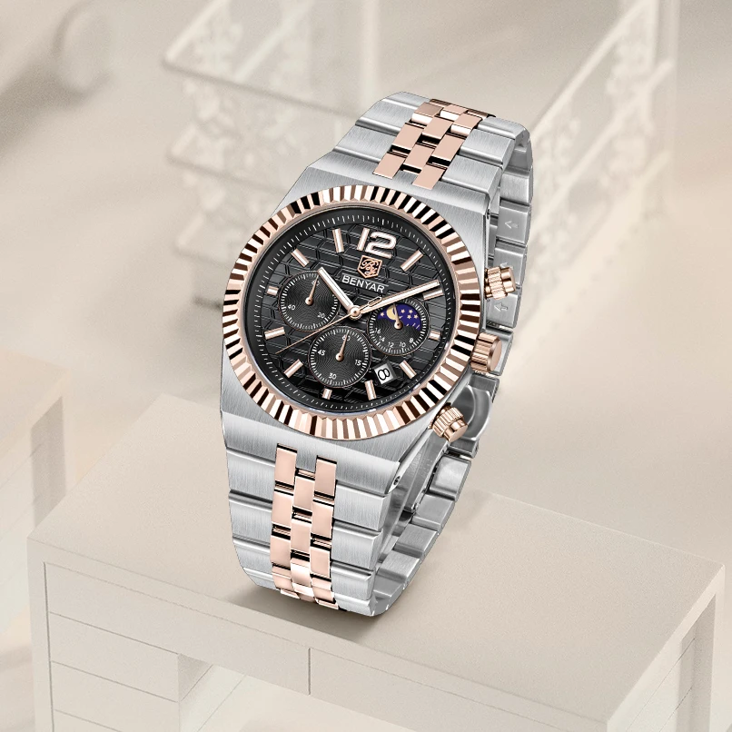 

BENYAR New Men's Watches Top Luxury Quartz Wristwatch Chronograph Watch For Men Moon Phase Waterproof Luminous Sports Clock 2026