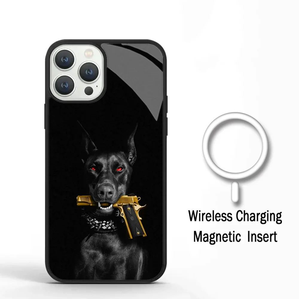 Animal Dachshund Doberman Dog Phone Case For IPhone 11 12 13 14 15 Plus Pro Max Mirror Acrylic Cover For Magsafe