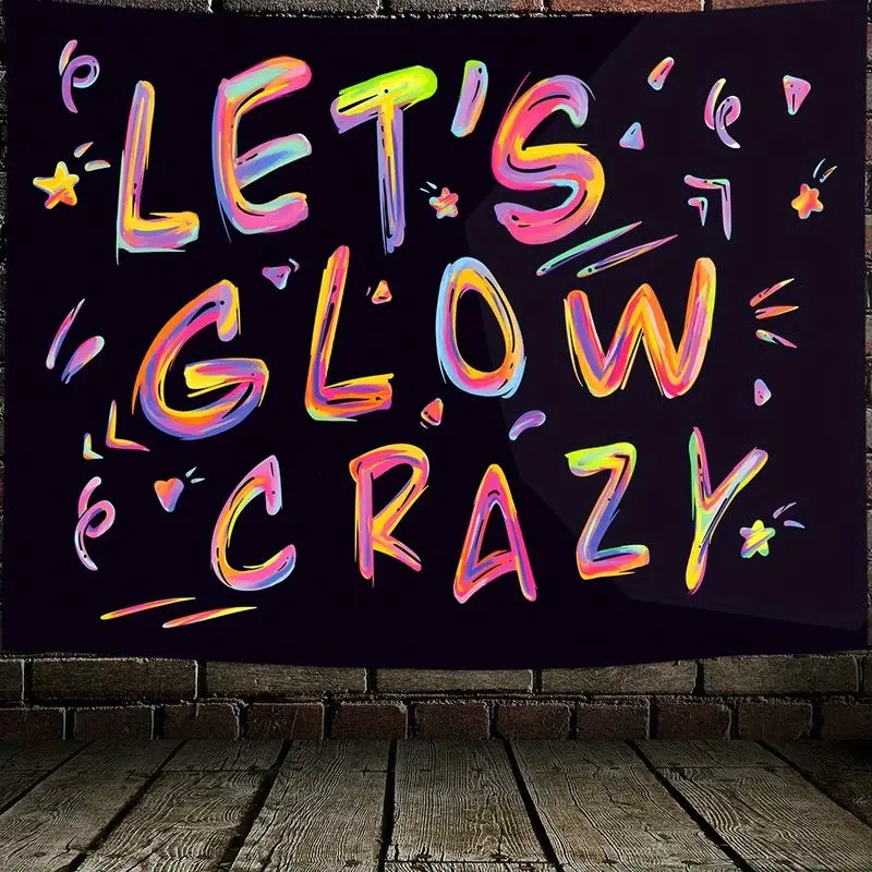 VIKAMA “Let's Shine Like Crazy” Tapestry, Neon-Colored Graffiti Slogan Wall Hanging, Home Decor for Bedrooms and Living Rooms