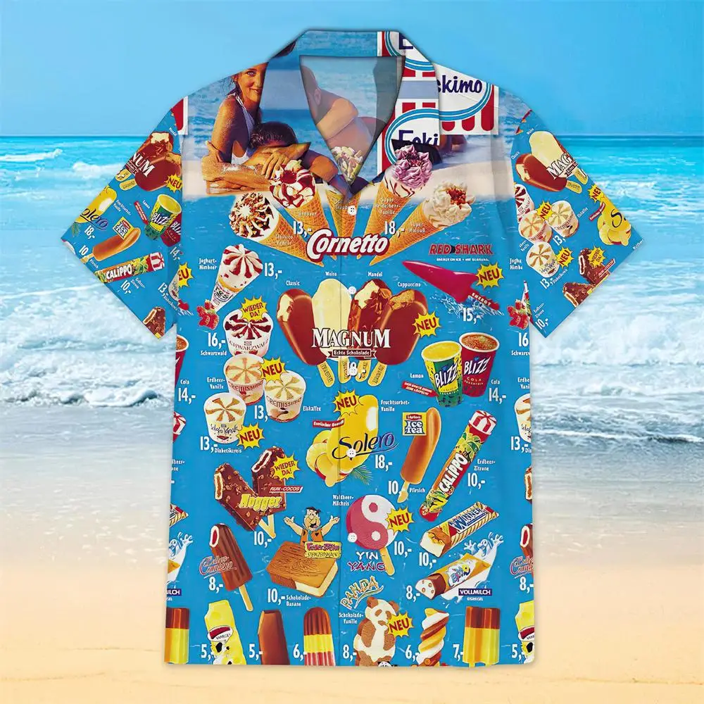 

Summer Men's Shirt Casual Short Sleeve Ice Cream Pattern Print 3d Hawaii Shirt Male Oversize Clothing Beach Trip Spanish Shirts