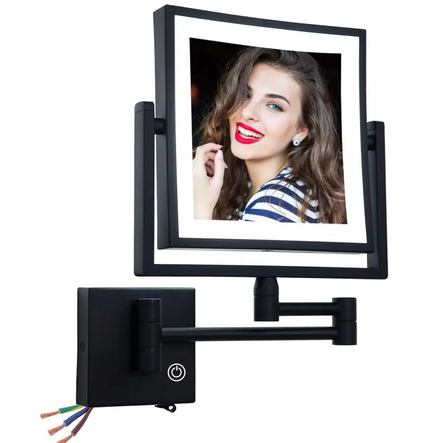 مرآة مكبرة للمكياج سلكية مثبتة على الحائط، تكبير 8 بوصة مزدوج الجوانب 1X 3X، قابلة للتعتيم باللمس، تمديد نحاسي 360 متأرجح أ #1