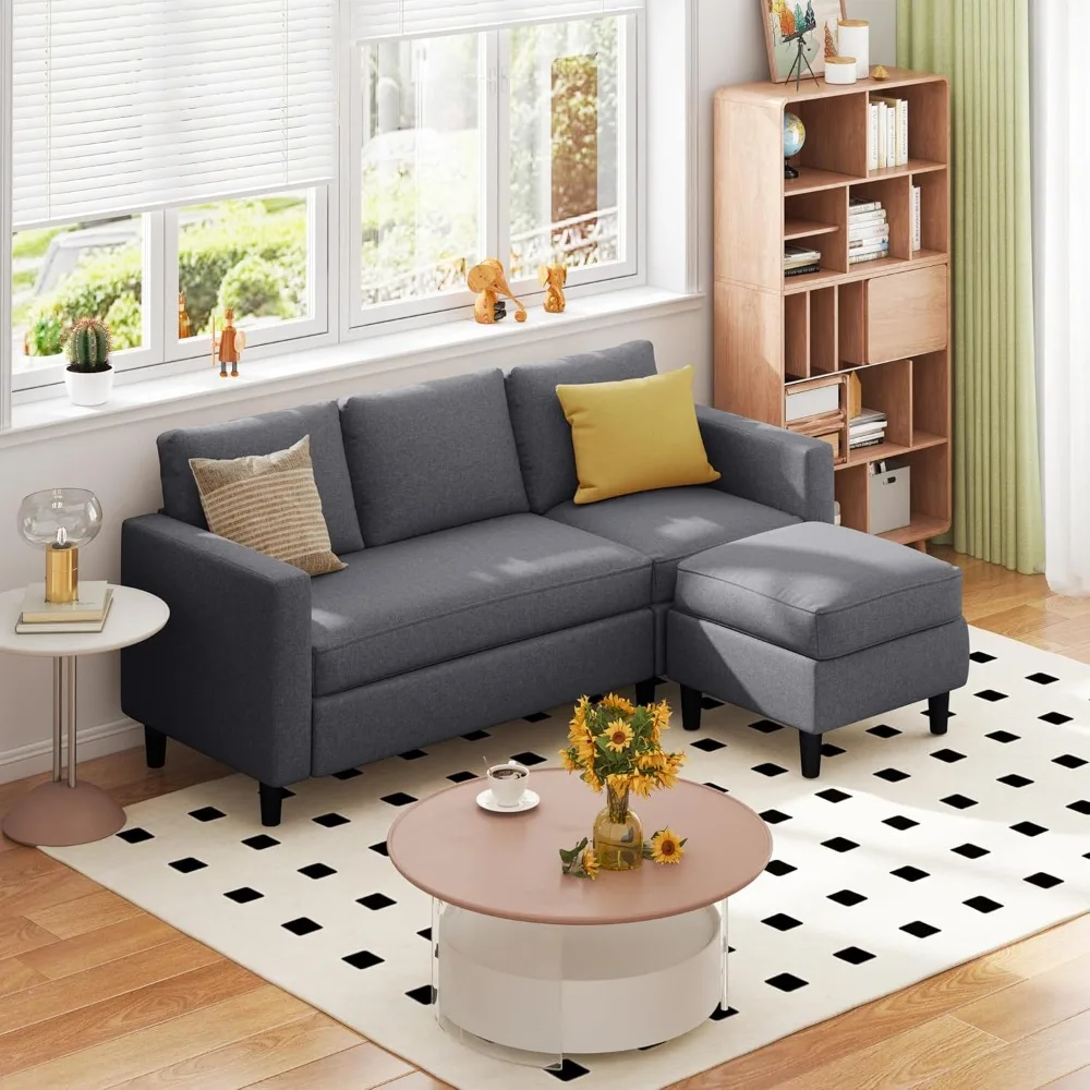 

73.6 Modular Sectional Sofa, Comfy Cloud Couch with Movable Ottoman Deep Seat L Shaped Modular Sofa, Sectional Couches