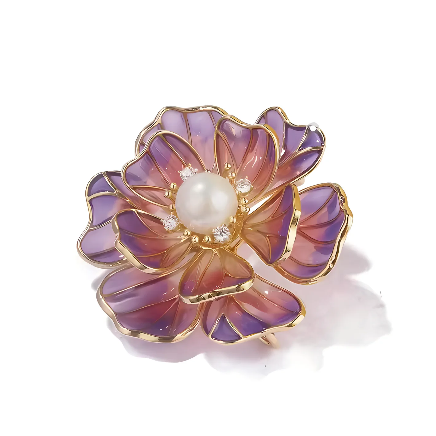 Exquisite Rhinestone Enamel Peony Brooches For Women Clothes Elegant Luxury Pearl Flower Brooch Pins Wedding Party Jewelry Gifts