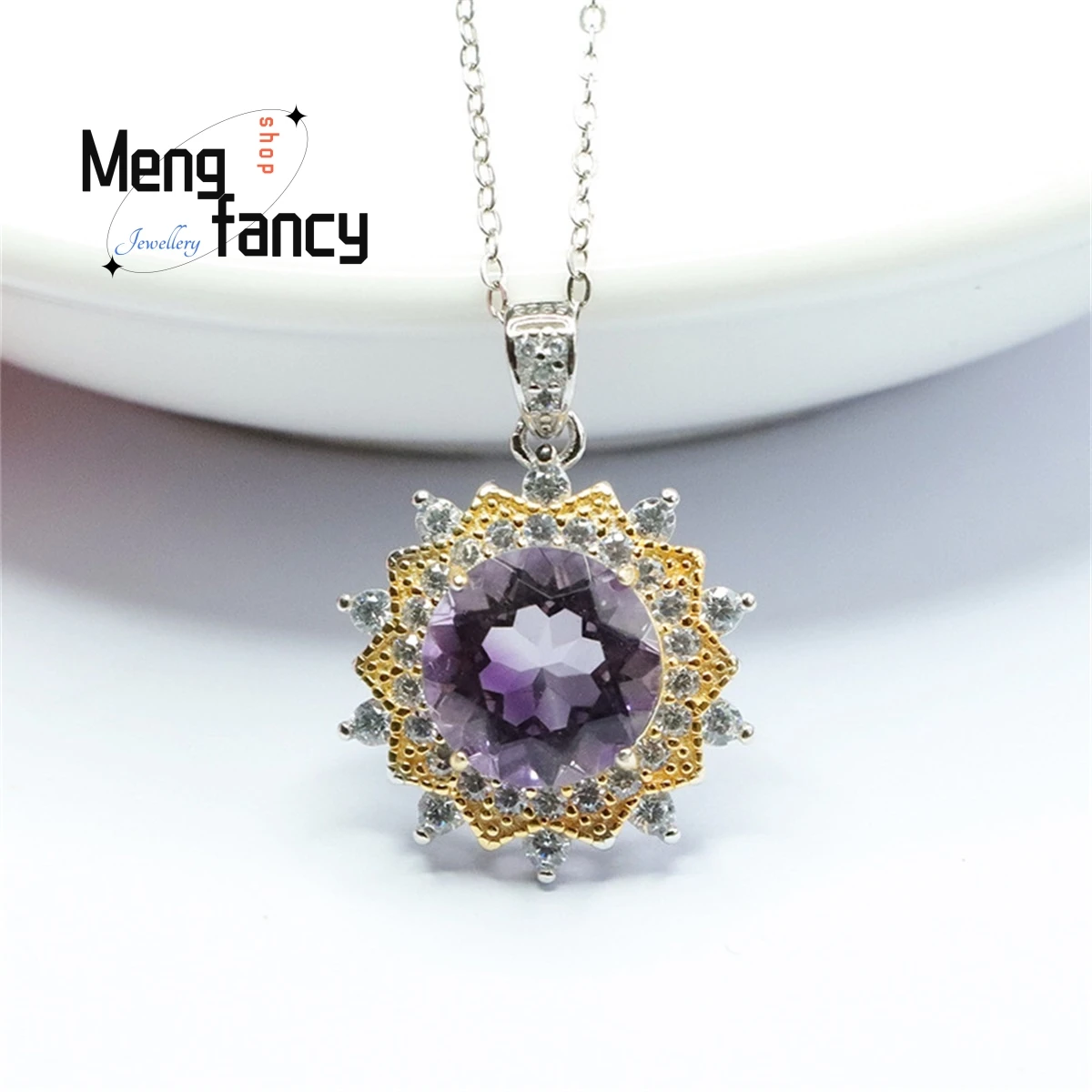 

Natural S925 Silver Inlaid Amethyst Egg Face Necklace Elegant Generous Personality Fashion Versatile Exquisite Luxury Jewelry