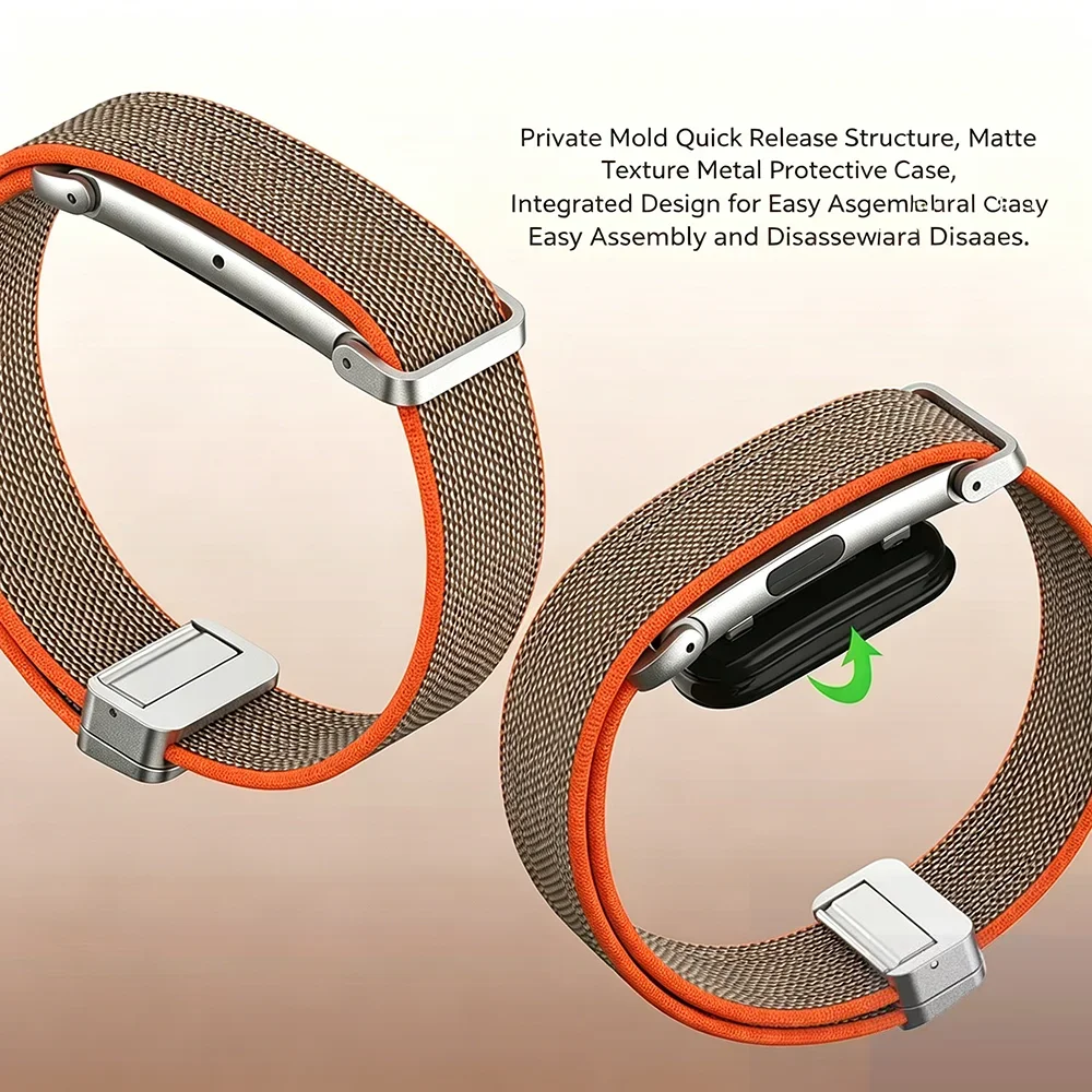 Bild 3: Hochwertiges gewebtes Nylon-Uhrenarmband für Google Fitbit Air, Ersatzband mit magnetischer Schnalle + Metallschutzrahmen für Fitbit Air