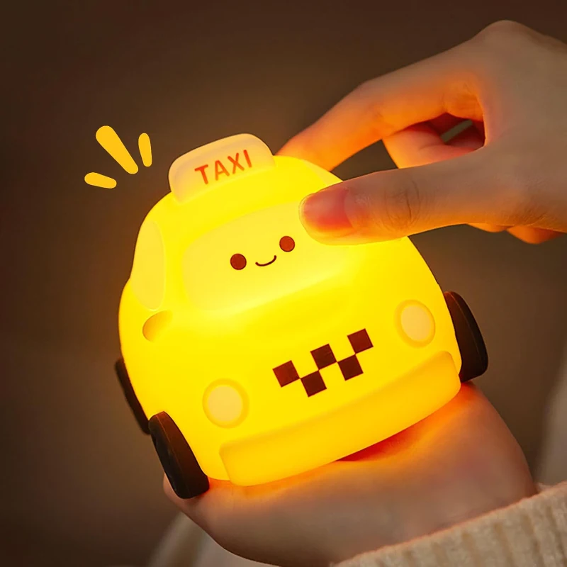 Luz nocturna de coche para niños, LED de 3 niveles, regulable, recargable, bonita lámpara de noche de silicona para guardería, juguetes para bebés, regalos de navidad