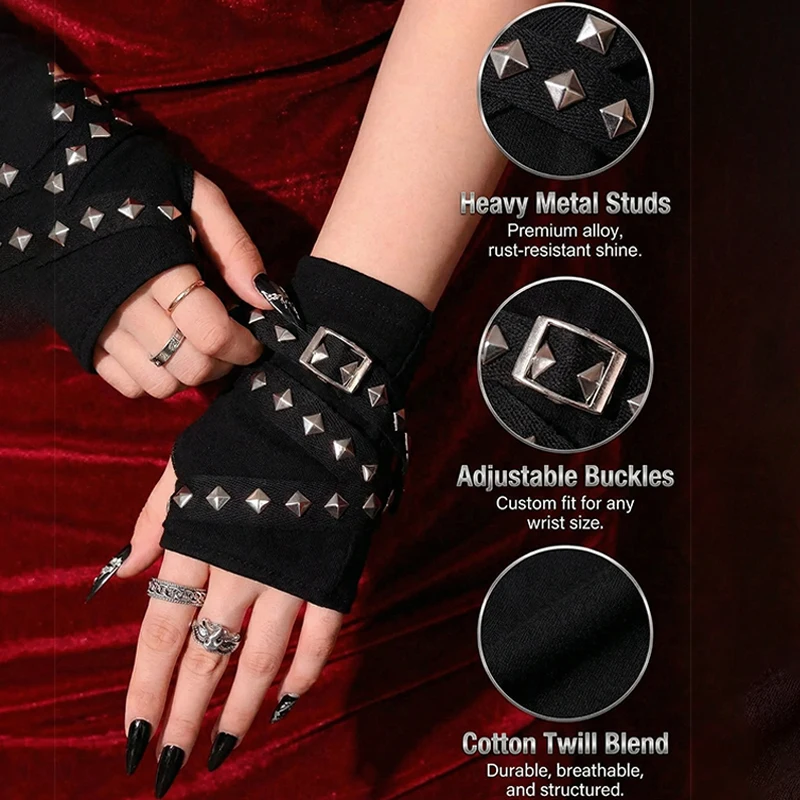 1 Paar fingerlose Y2K-Handschuhe mit personalisierter Schnalle im Punk-Stil für Damen, Luo Hip-Hop-Stil, Bühnenaufführung, Street-Dance-Ärmel – Detail 2