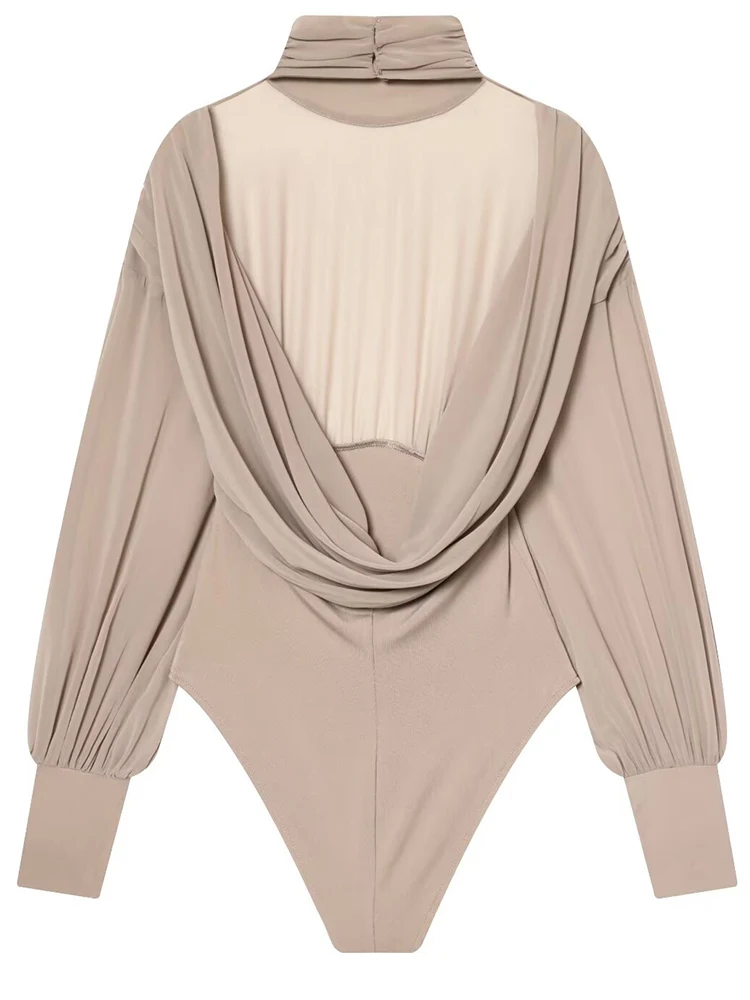 女性用半透明ボディスーツ 2025年夏秋新作 レディースファッション 長袖セクシーなジャンプスーツ 女性用レジャーボディスーツ