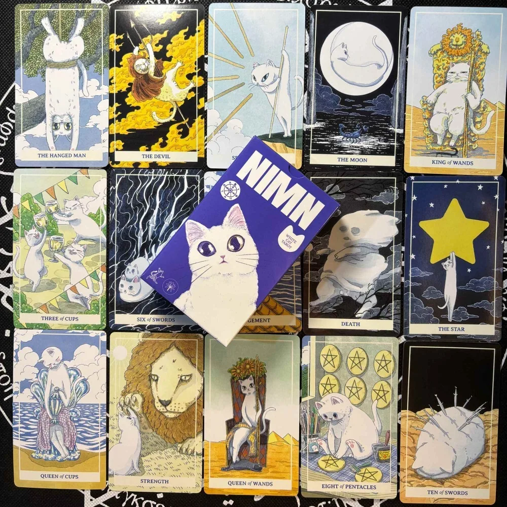 

Таро NIMN «Белый кот» для любителей кошек, милая колода Таро из 78 карт, причудливое акварельное Таро с кошачьими мотивами в стиле каваи, 10,3*6 см