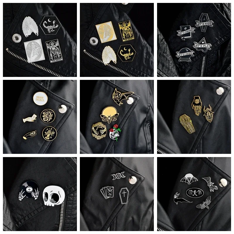 2 ~ 5 teile/satz Goth Pins Punk Broschen für Männer Dark Revers Pins Schädel Teufel Bat Sarg Skeleton Gothic Abzeichen schmuck Geschenk für Freunde