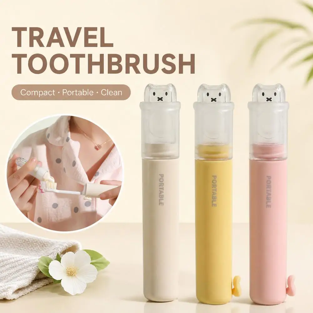 2 In 1 Travel Folding Toothbrush Portable Soft Bristle Toothbrush With Toothpaste Dispenser Storage For Business Trip Camping