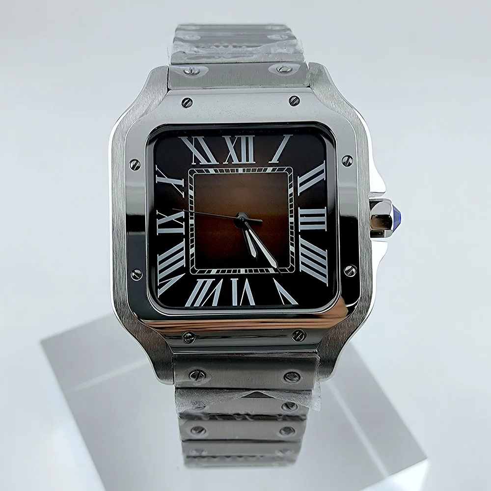 Caso quadrado nh35 relógio nh35 dial quadrado dial roma dial relógio caso fivela dobrável caber nh35 nh36 movimento relógio acessórios
