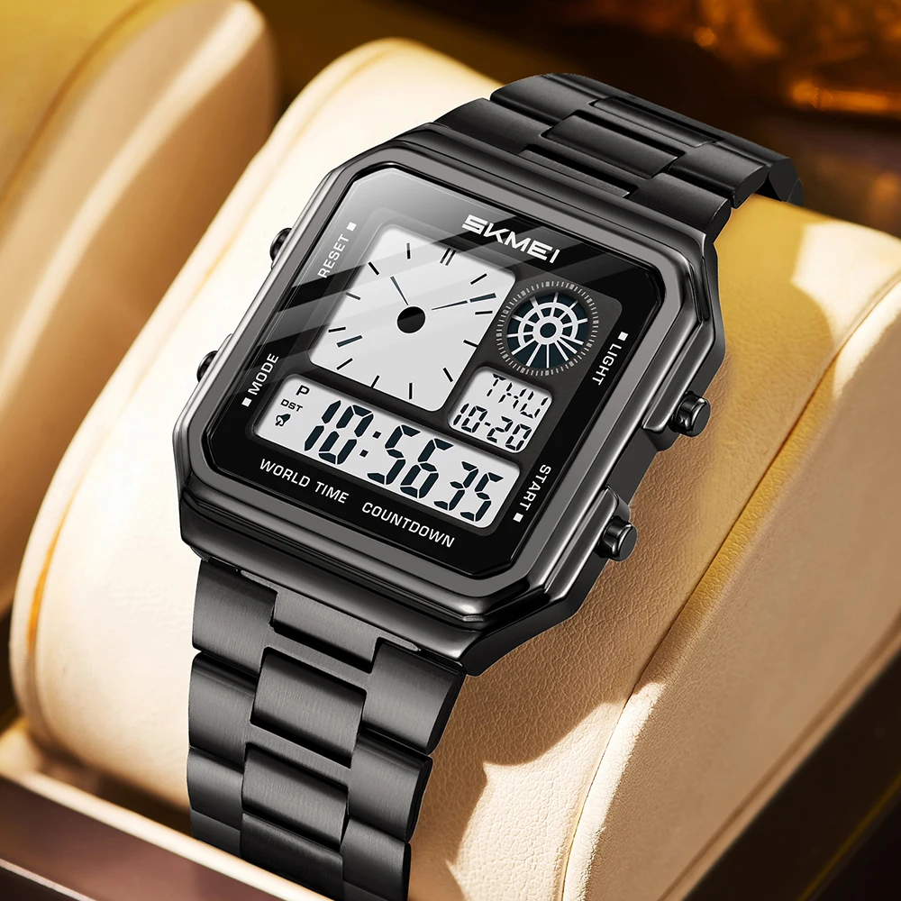 

SKMEI модные цифровые электронные часы мирового времени для мужчин и женщин, студенческие водонепроницаемые наручные часы из нержавеющей стали с обратным отсчетом
