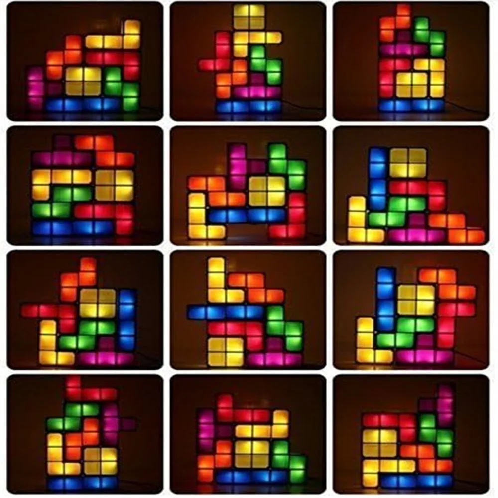 2024 Retro Building Blocks Mood Lighting 7 Colors Puzzle Game Table Lamp DIY Magic Stackable LED Night Light   AC Power Gift