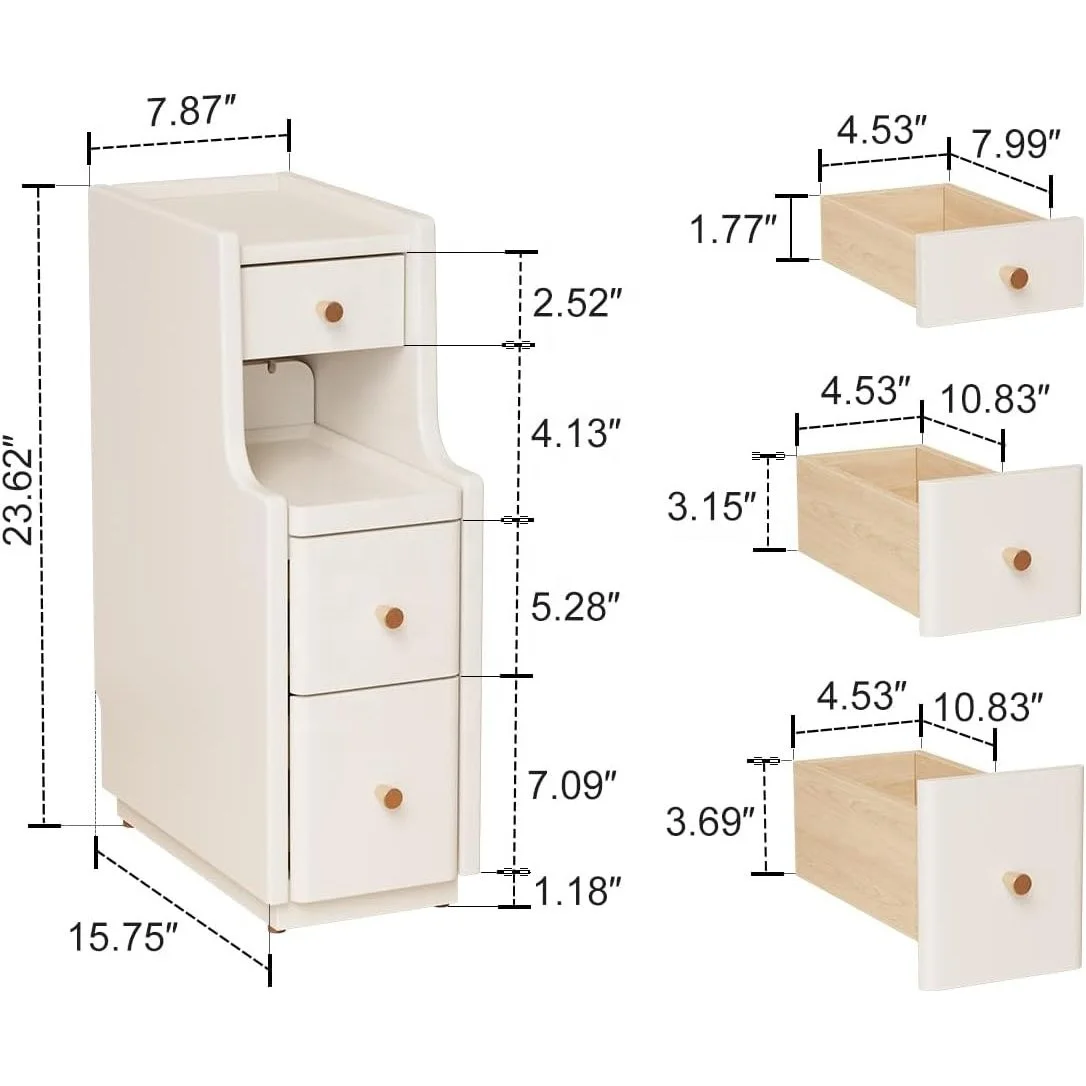 Modern Midcentury Modern White Solid Wood 2-Drawer Narrow Nightstand for Bedroom Fully Assembled for Apartment Use CTG035