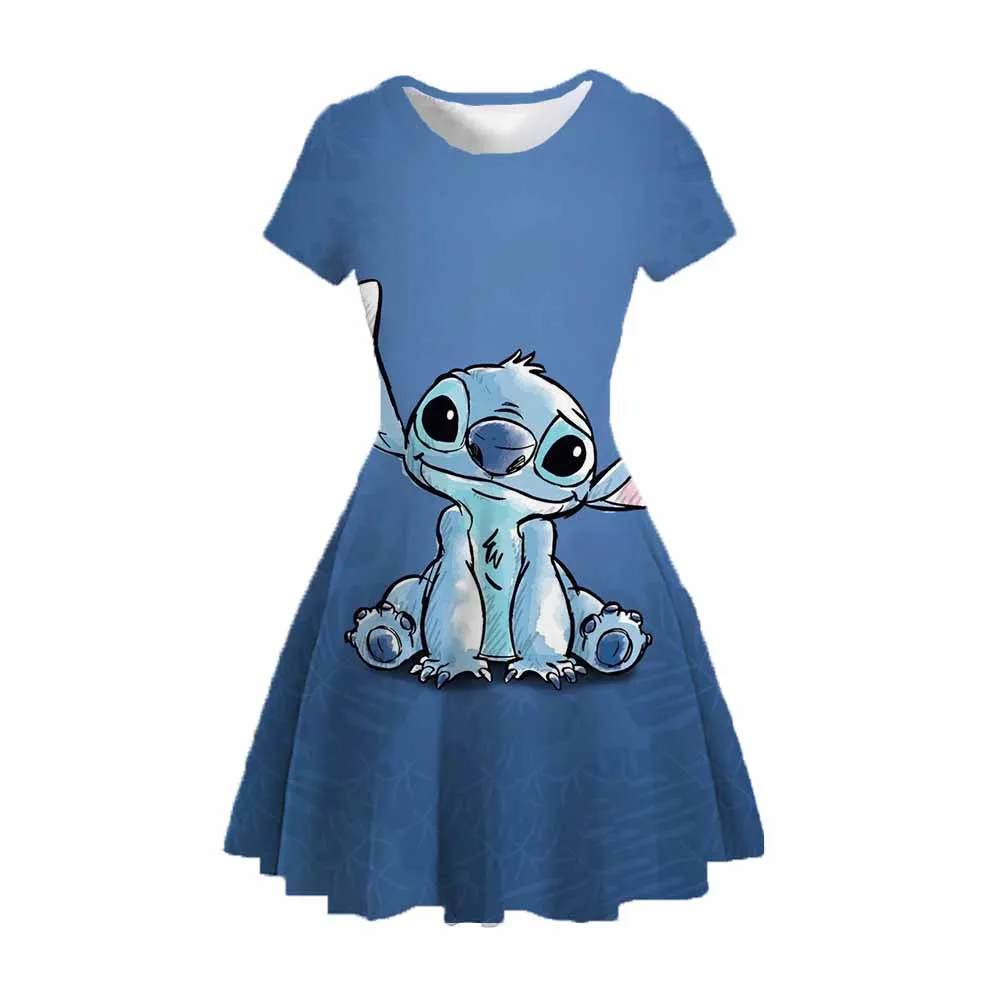 MINISO Disney Stitch Princess Party Dress Up For Girls Tshirt Sress Kids Stich Cartoon Fashion Casual Clothing Princess Dress