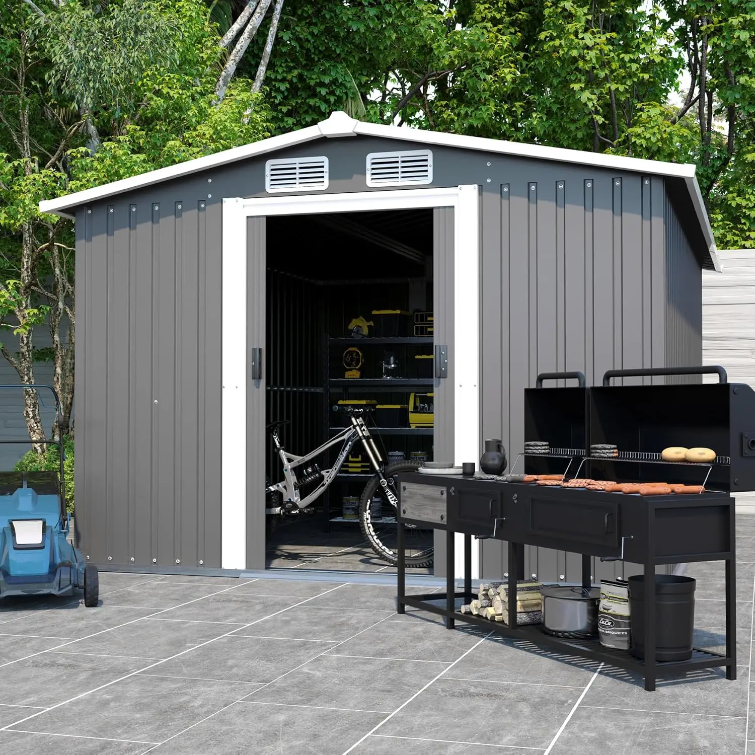 Shed Outdoor Storage, All Weather Metal Sheds with Lockable Doors, Practical Tool Shed with Vents,Hinged Door and