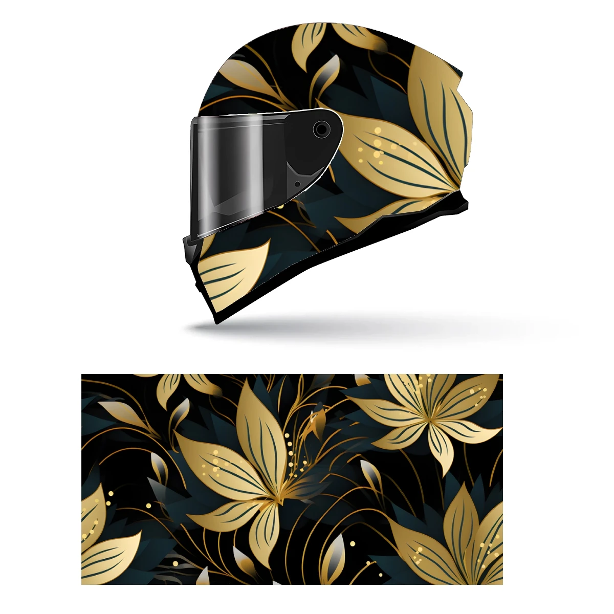 Golden Antique Floral Pattern Full Helmet Wrap Sticker Motorcycle Helmet Racing Graphic Decal Vinyl Wrap Helmet Decor Sticker