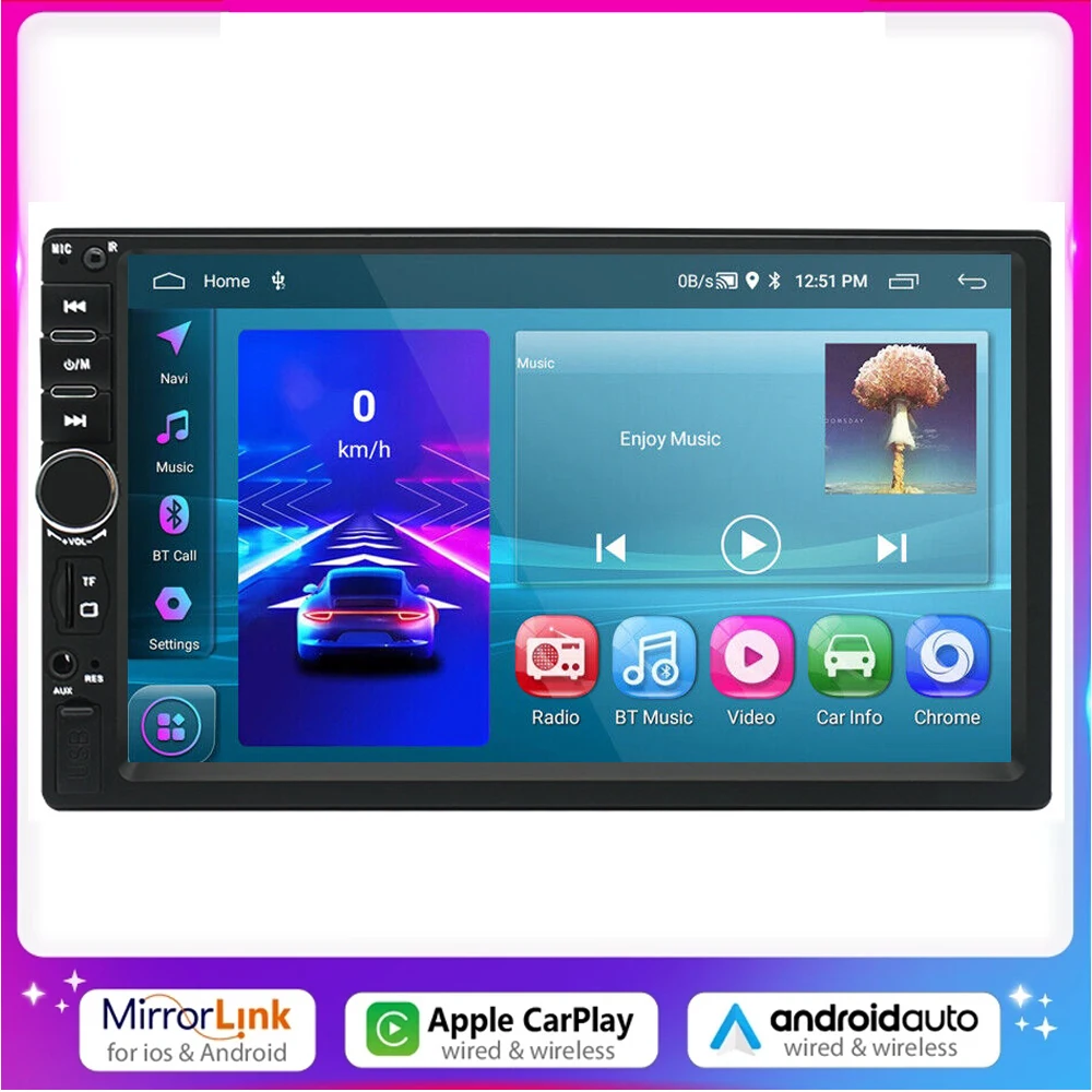 

Universal 7" Double 2Din Head Unit Car Radio Stereo Android Auto Carplay GPS Navi Touch Screen Multimedia Video Player