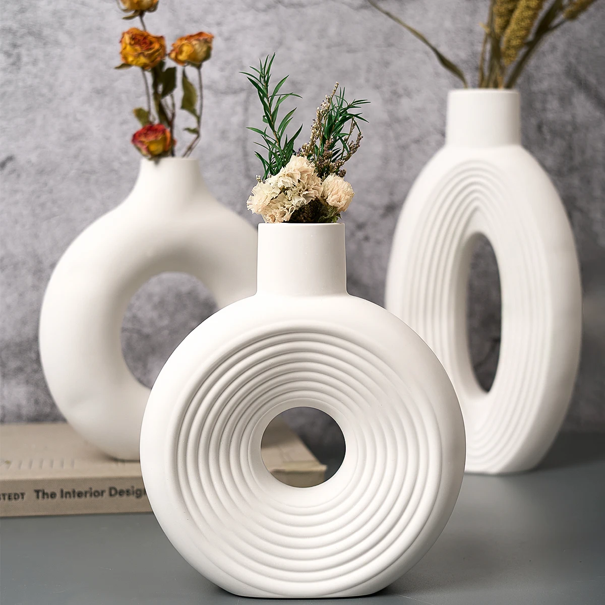 Nordic Stripe Vase Silicone Mold DIY Handmade Circle Oval Table Flower Arrangement Ornament Resin Mold Plaster Craft Home Decor