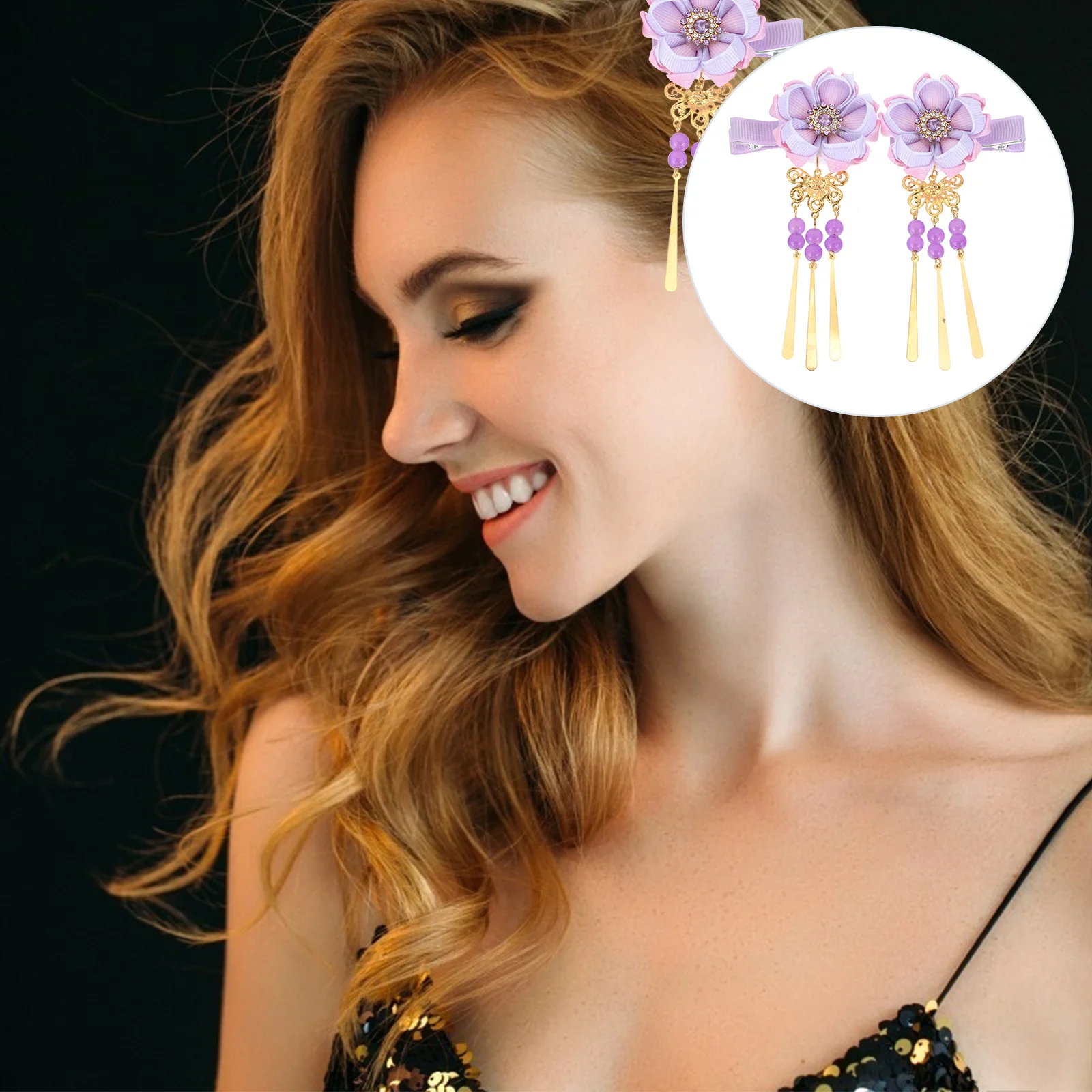 

1 Pair Flower Bell Ornament Japanese Style Hairpin Lightweight Tassel Hair Clip For Kimono Hair Decoration Women Accessory