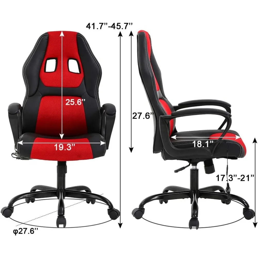 Gaming Chair, Ergonomic Adjustable PU Leather Racing Chair with Lumbar Support Headrest Armrest,  Massage Office Chair