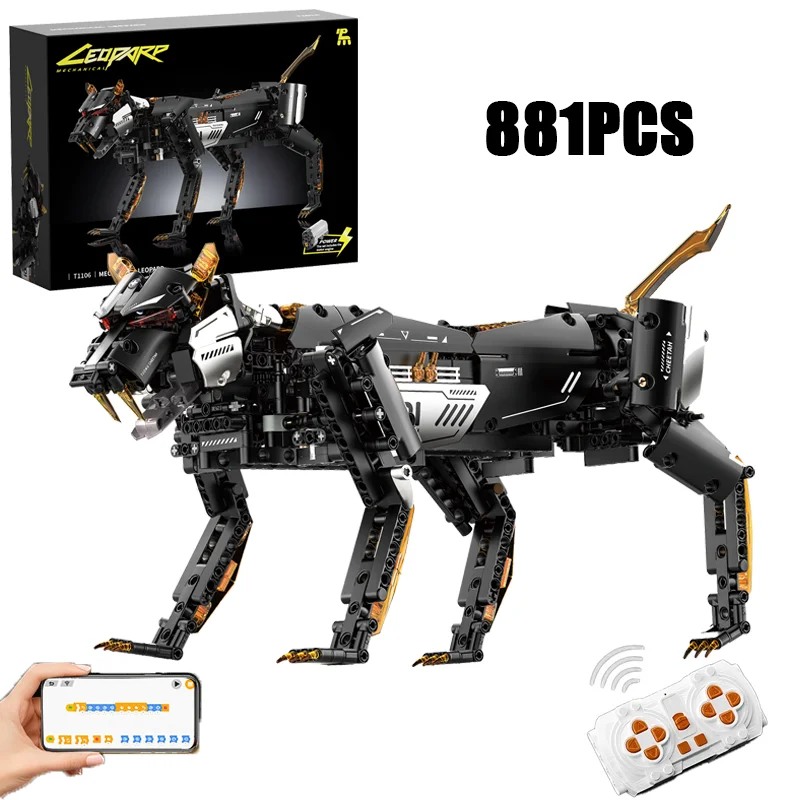 

881 деталь, креативный программируемый конструктор STEM «Темная ночь»: механический леопард с дистанционным управлением – подарок для детей