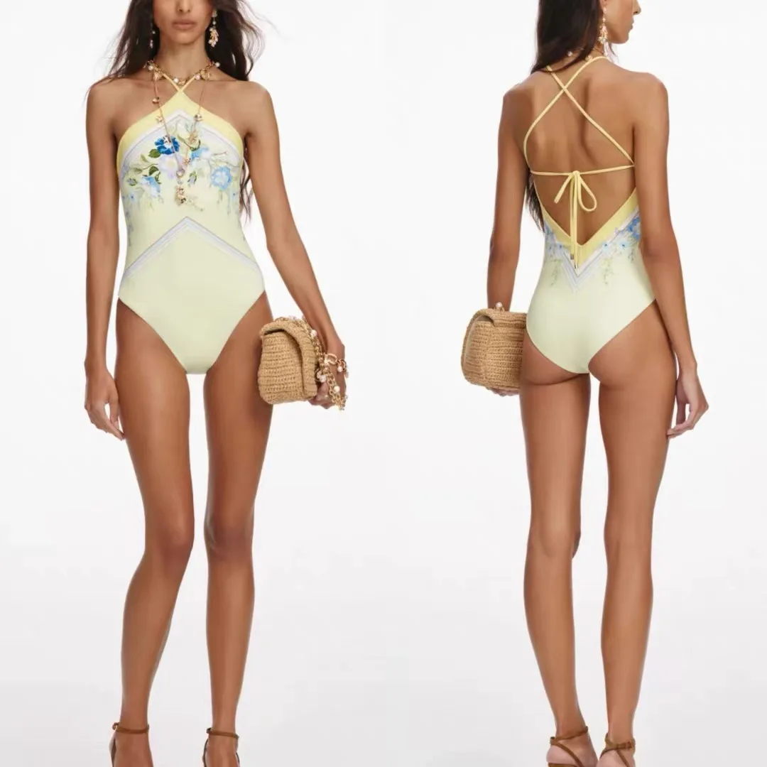 

Women Yellow floral print sexy fashion camisole swimsuit