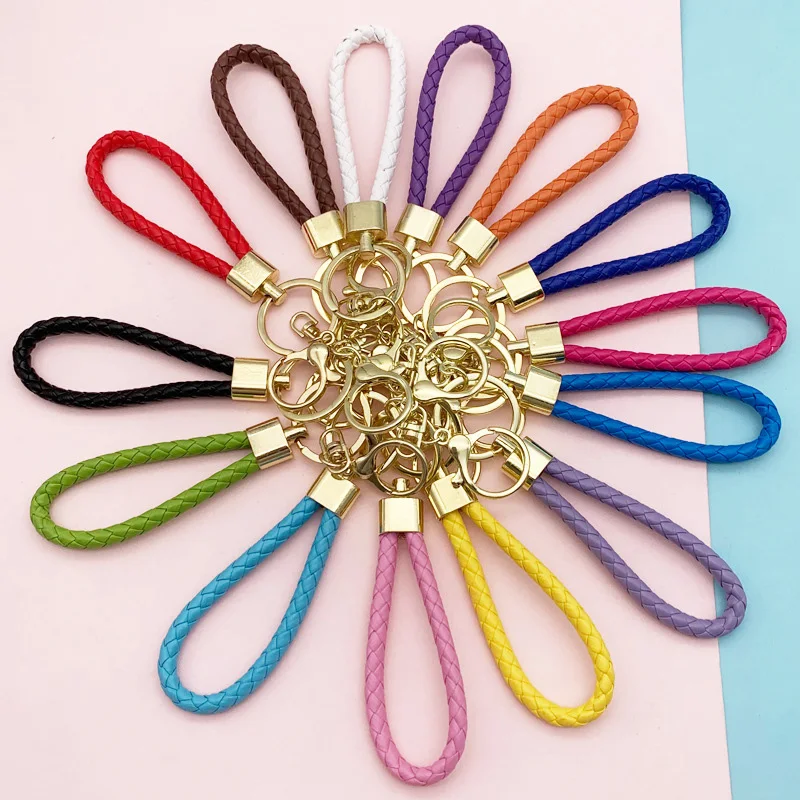 Pu Leather Braided Rope Keychain For Women Men Woven Rope Keyring DIY Bag Pendant Keyring Car Key Holder Trinket Jewelry Gift