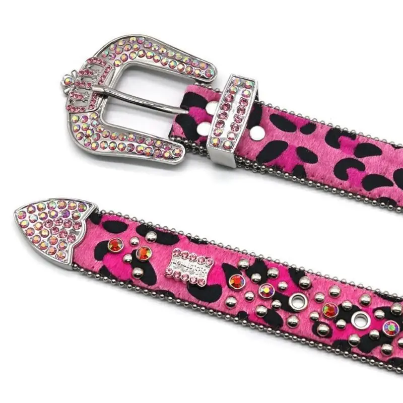 652F أحزمة حجر الراين القوطية المرأة بو الجلود حزام حجر الراين أحزمة Y2K حزام الفتيات