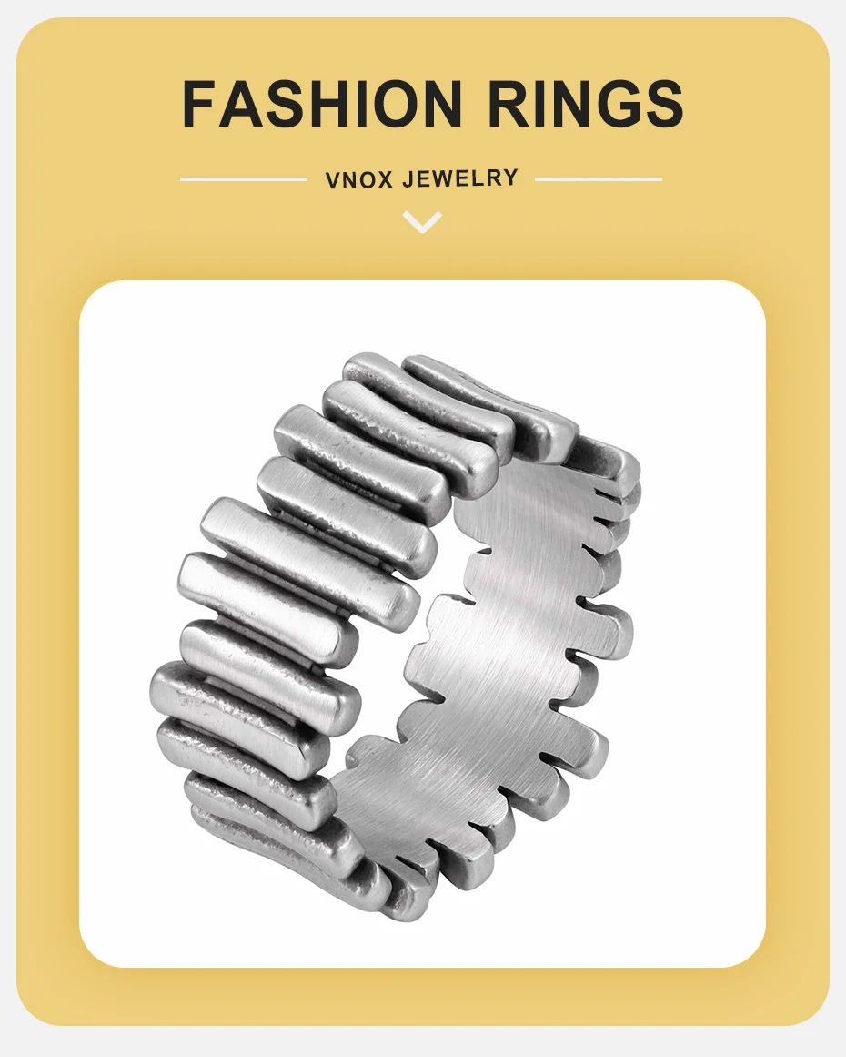 Vnox 10,5 mm breiter Zahnradbandring aus Edelstahl, silberfarben, verblasst nicht, hypoallergen, wasserdicht, Punk-Schmuck für Männer, Größe 7–11 – Detail 2