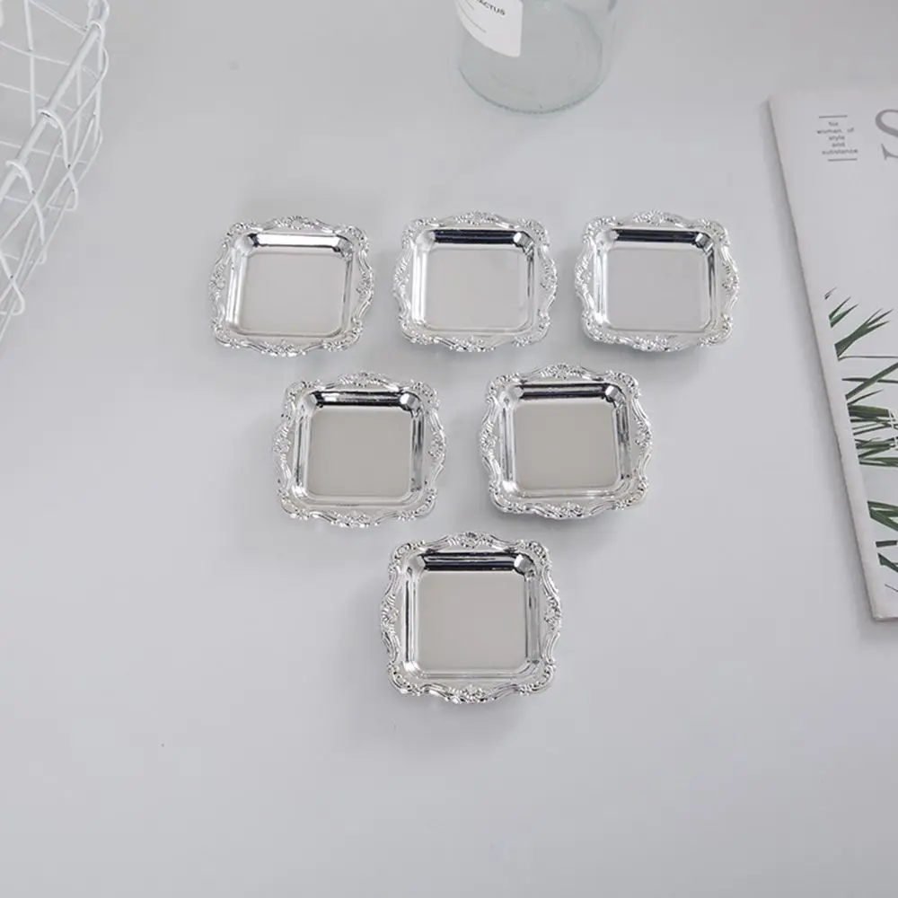 10PCS Gold Storage Mini Plastic Tray Silver Cookies Cake Food Fruit Plate Jewelry Display Party Sushi Plate For Doll Home Decor