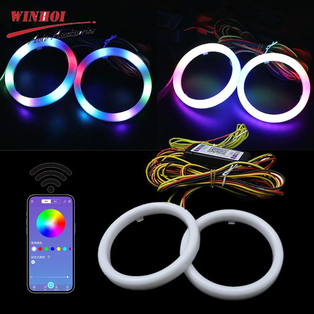 Cotton Light RGB Car LED Angel Eyes Halo Rings APP Control 12-24V Led Headlight Daytime Running Light for Motorcycle Offroad 4X4