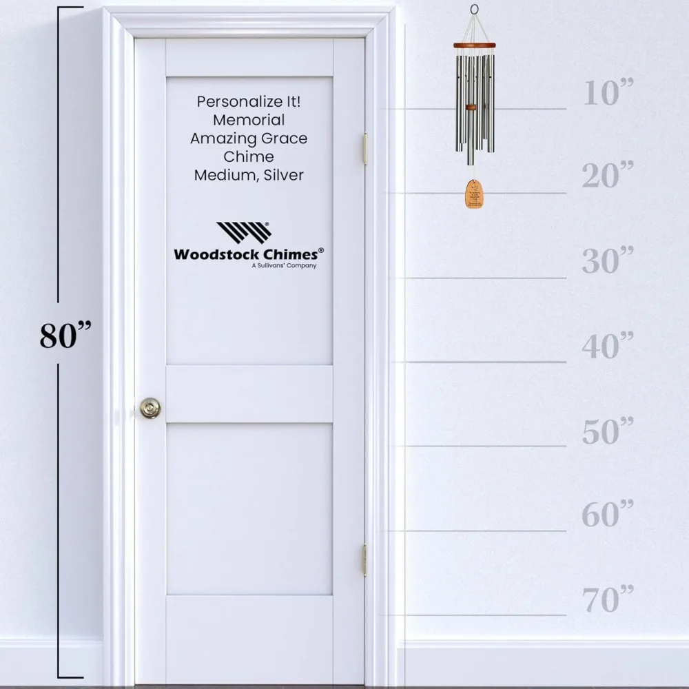 Carrilhão de vento memorial prateado de 24 polegadas com pomba personalizada e incrível homenagem de graça